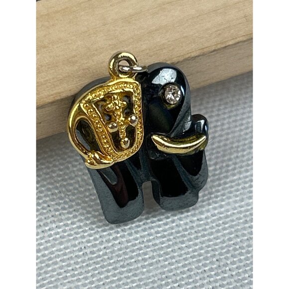 Black Gold Elephant Pendant Charm Rhinestone Eye Saddle Detail - Picture 5 of 6